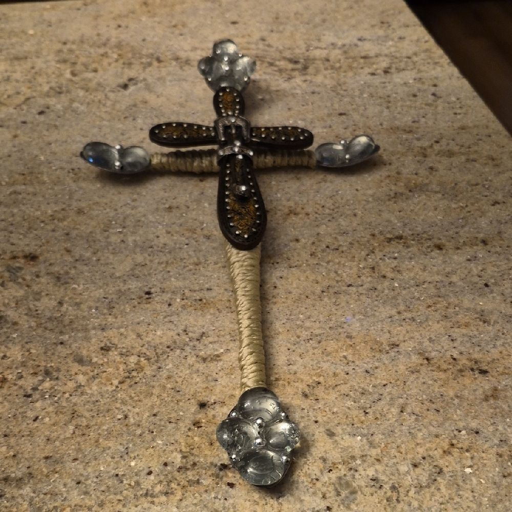 Decorative Cross Wall Art with Silver and Cream Accents